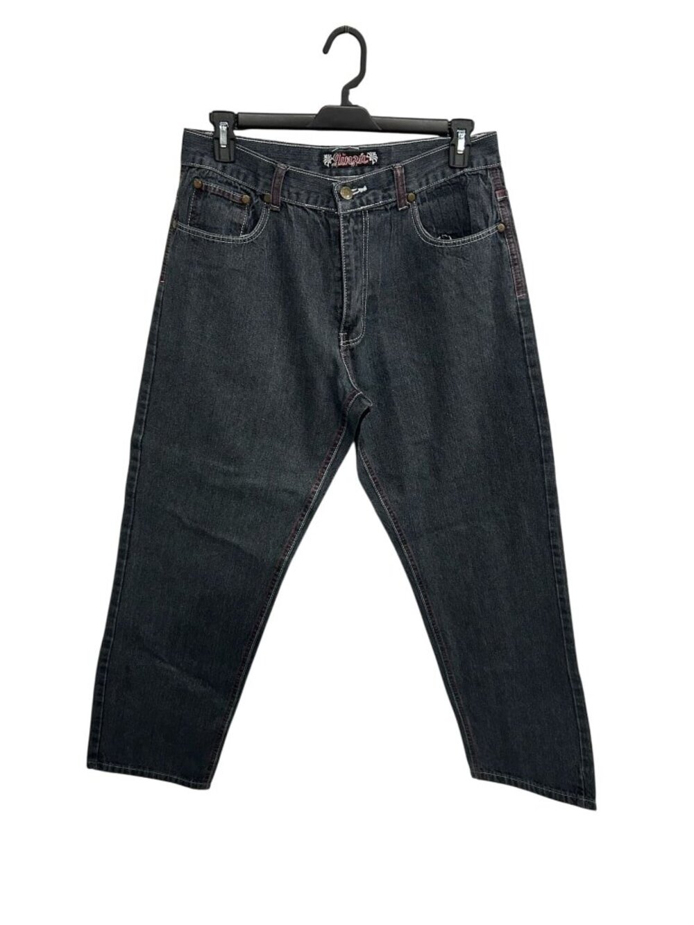 Jinzu 36 Mens Dark Wash Denim Jeans Embroidered Pockets Grungecore Alt Aesthetic